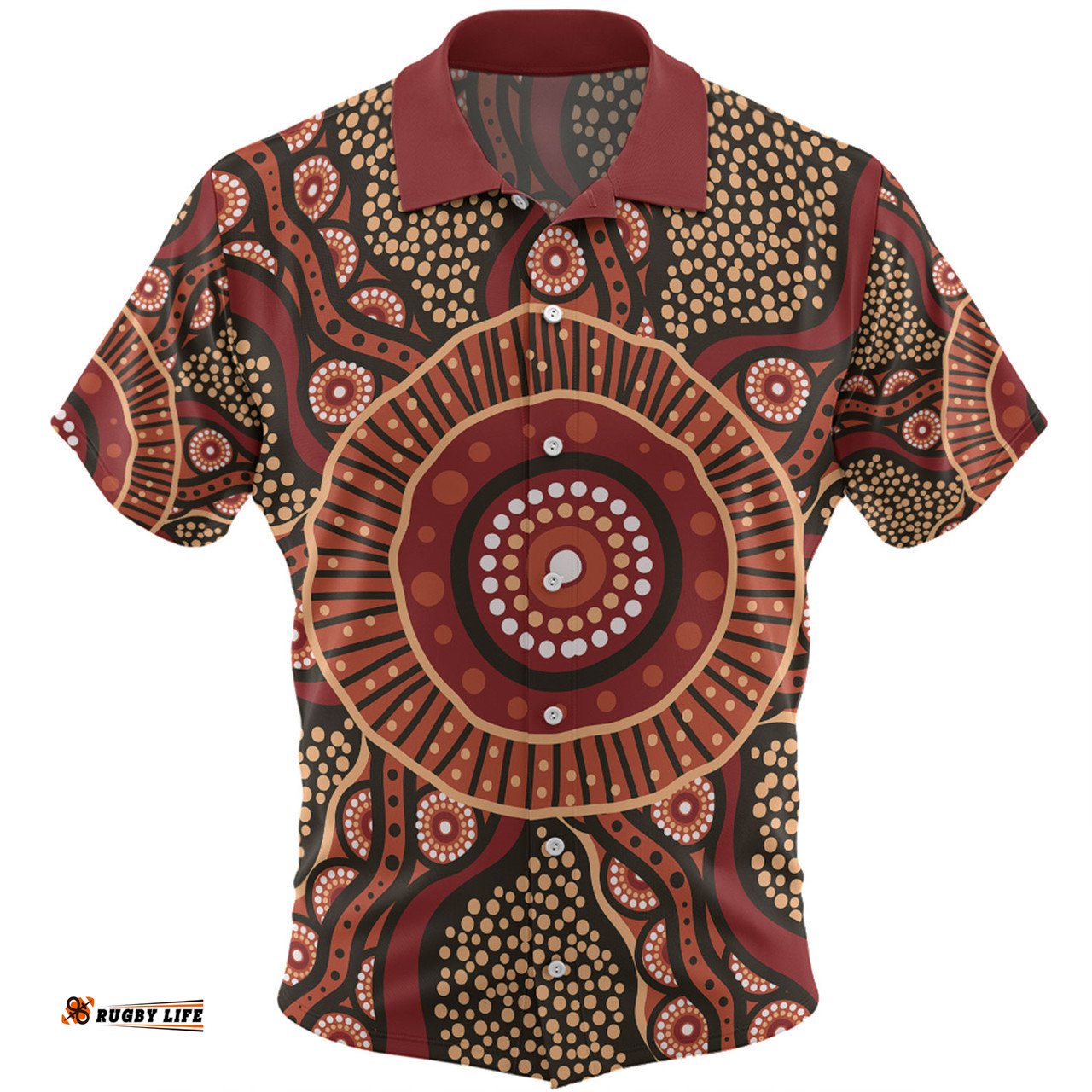 Australia Aboriginal Hawaiian Shirt - Brown Aboriginal Style Dot Painting Hawaiian Shirt