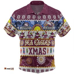 Manly Warringah Sea Eagles Christmas Aboriginal Custom Hawaiian Shirt - Indigenous Knitted Ugly Xmas Style Hawaiian Shirt