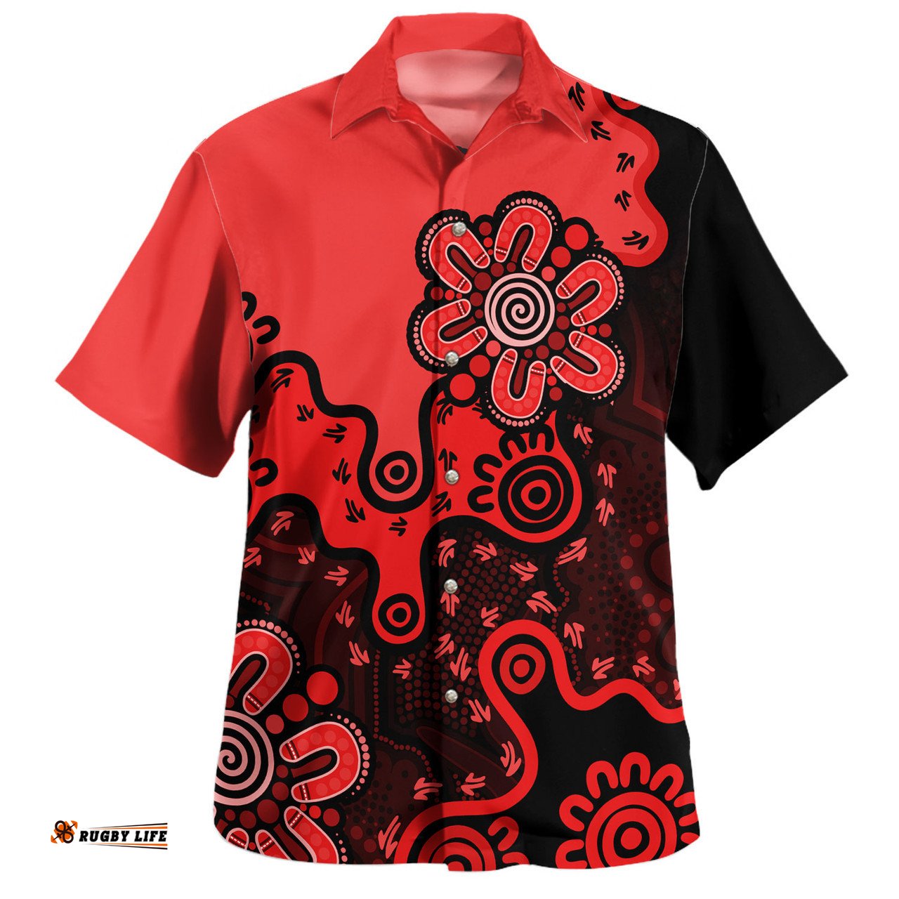 Australia Hawaiian Shirt Aboriginal Style Of Background Red (Turquoise,Purple)