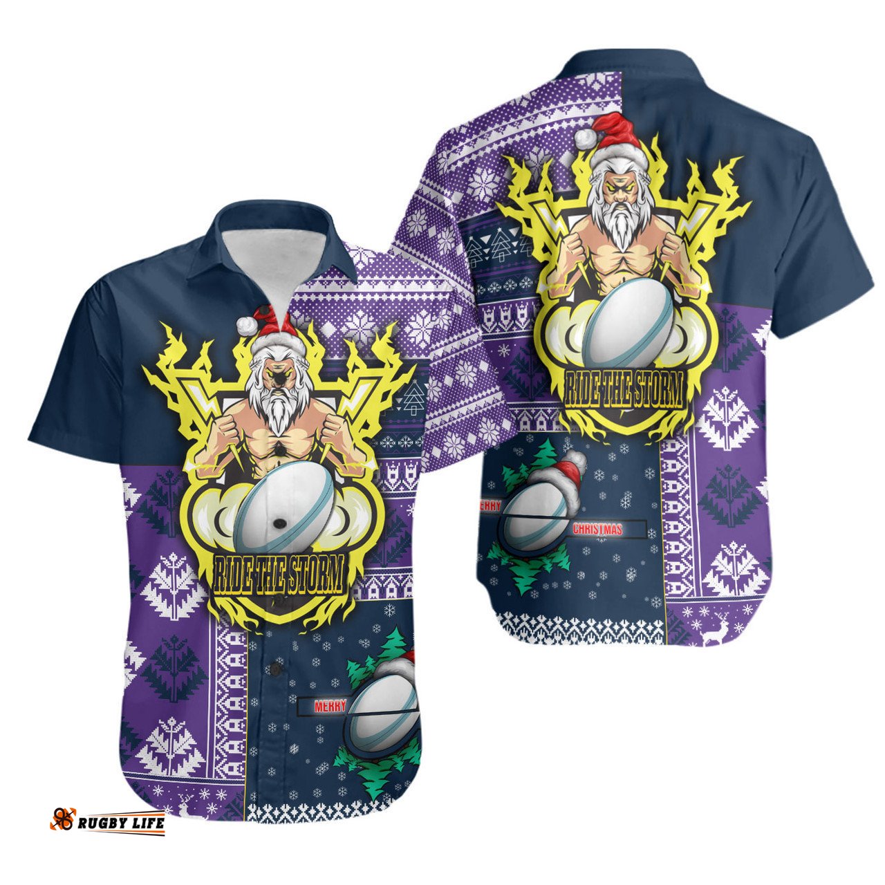 Melbourne Storm Hawaiian Shirt - Christmas Snowflakes Melbourne Storm Mascot Hawaiian Shirt