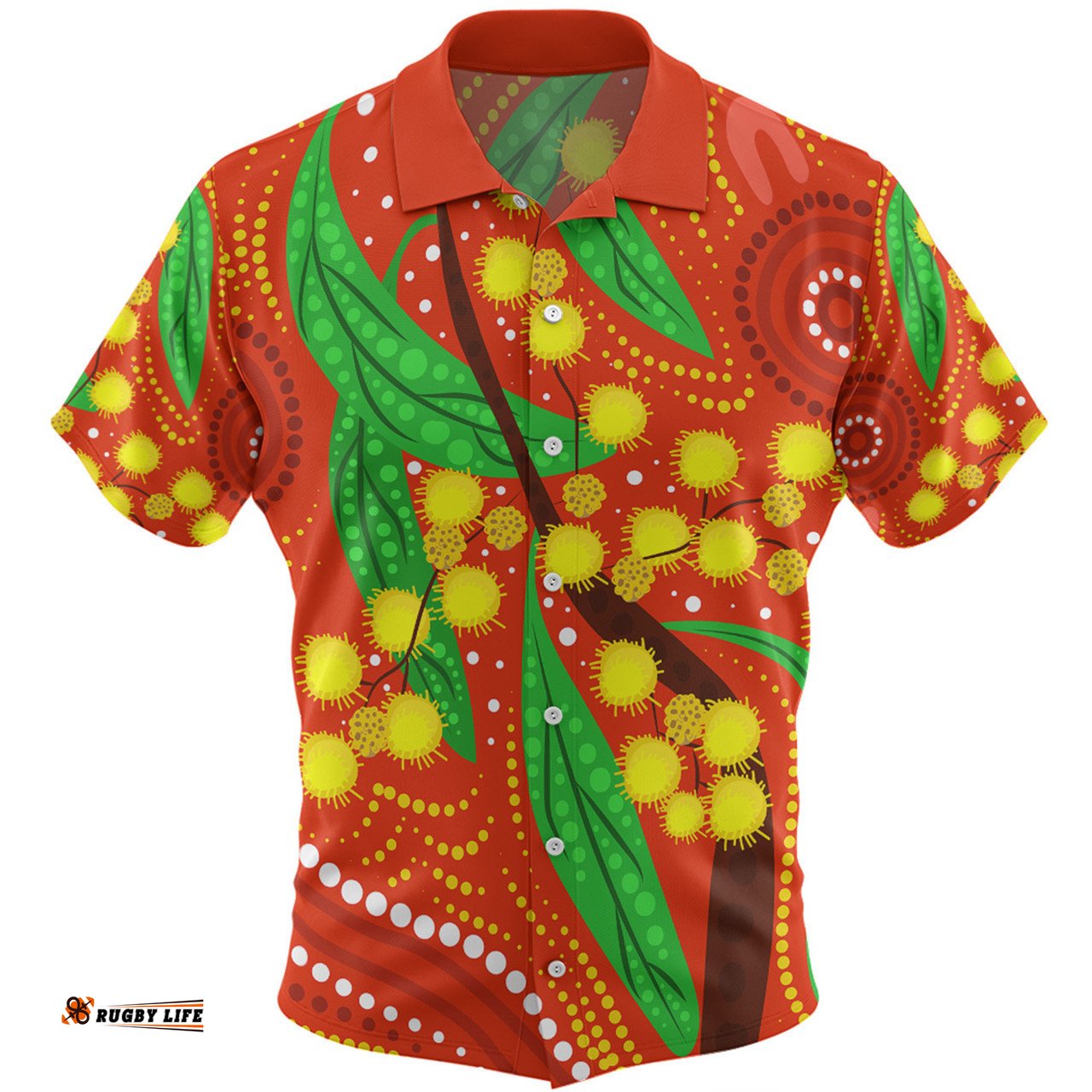 Australia Aboriginal Hawaiian Shirt - Aboriginal Dot Art Of Australian Yellow Wattle Painting Hawaiian Shirt