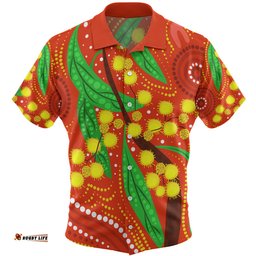 Australia Aboriginal Hawaiian Shirt - Aboriginal Dot Art Of Australian Yellow Wattle Painting Hawaiian Shirt