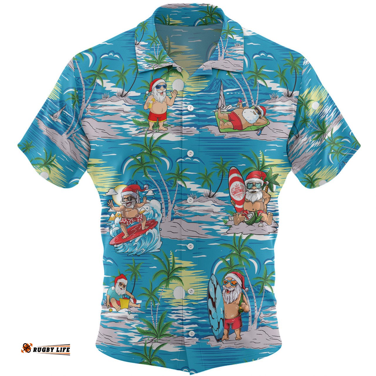 Australia Surfing Christmas Hawaiian Shirt - Tropical Santa Surfing Funny Hawaiian Shirt