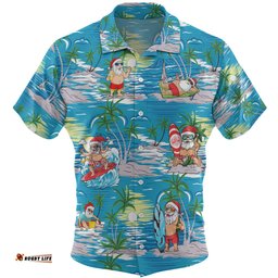 Australia Surfing Christmas Hawaiian Shirt - Tropical Santa Surfing Funny Hawaiian Shirt