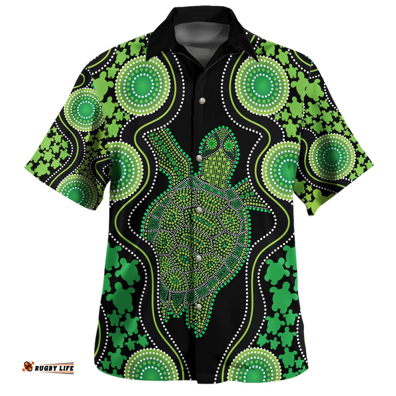 Australia Hawaiian Shirt - Aboriginal Art Green Turtle Inspired