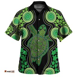 Australia Hawaiian Shirt - Aboriginal Art Green Turtle Inspired