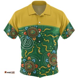 Australia Aboriginal Custom Hawaiian Shirt - Green Painting With Aboriginal Inspired Dot Hawaiian Shirt