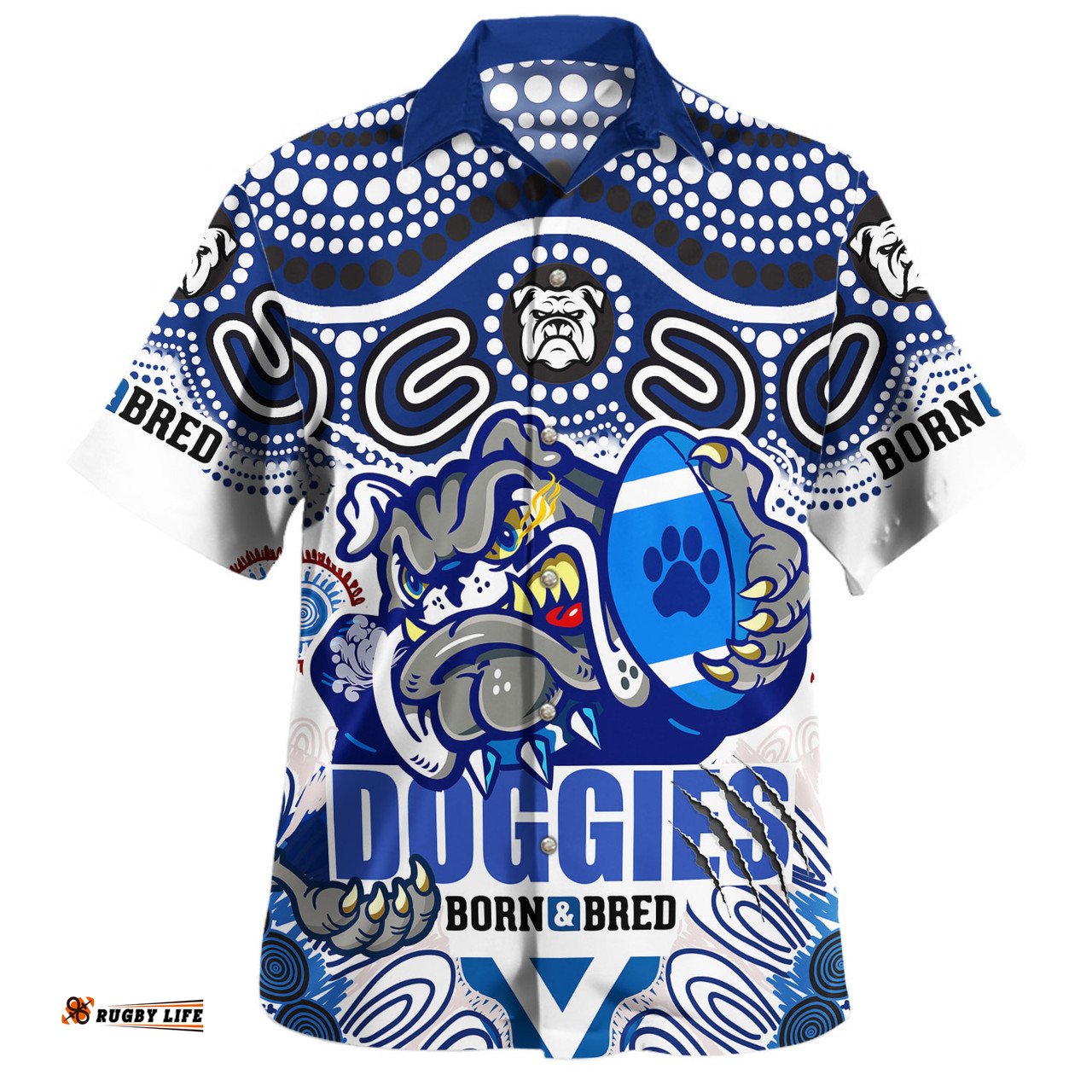 Australia Canterbury-Bankstown Bulldogs Custom Hawaiian Shirt - Indigenous Doggies "Born & Bred" Hawaiian Shirt