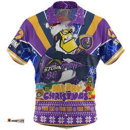 Melbourne Storm Christmas Custom Hawaiian Shirt - Storm Man Santa Claus Aussie Big Things Hawaiian Shirt