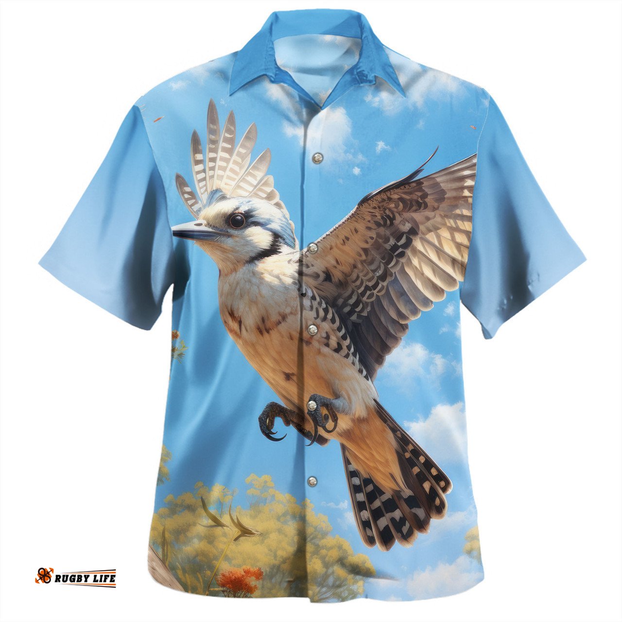 Australia Kookaburra Hawaiian Shirt - Flying Kookaburra with Blue Sky Hawaiian Shirt