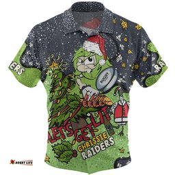 Canberra Raiders Christmas Custom Hawaiian Shirt - Let's Get Lit Chrisse Pressie Hawaiian Shirt