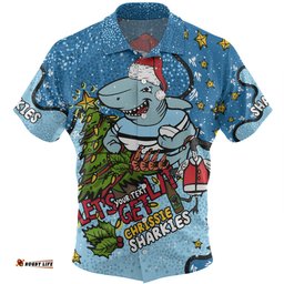 Cronulla-Sutherland Sharks Christmas Custom Hawaiian Shirt - Let's Get Lit Chrisse Pressie Hawaiian Shirt