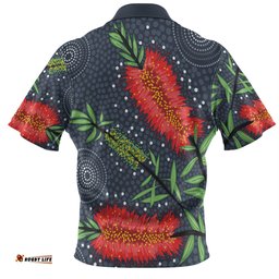 Australia Flowers Aboriginal Hawaiian Shirt - Red Bottle Brush Tree Depicted In Aboriginal Style Hawaiian Shirt