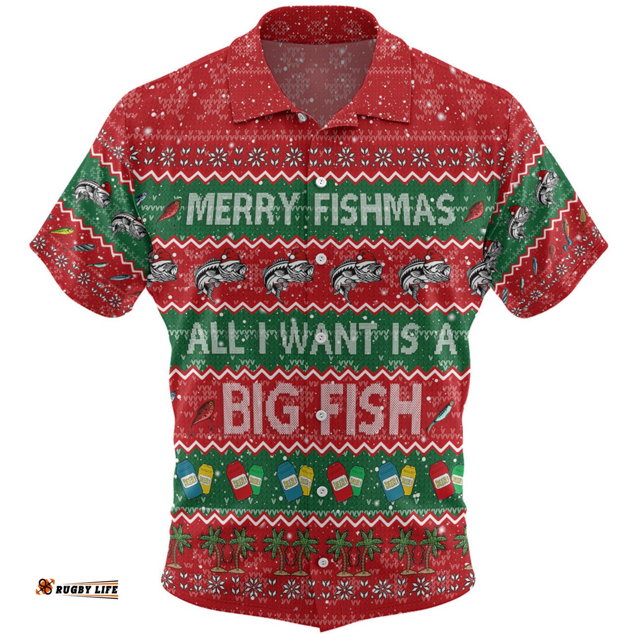 Australia Christmas Custom Hawaiian Shirt - Merry Fishmas All I Want is a Big Fish Hawaiian Shirt