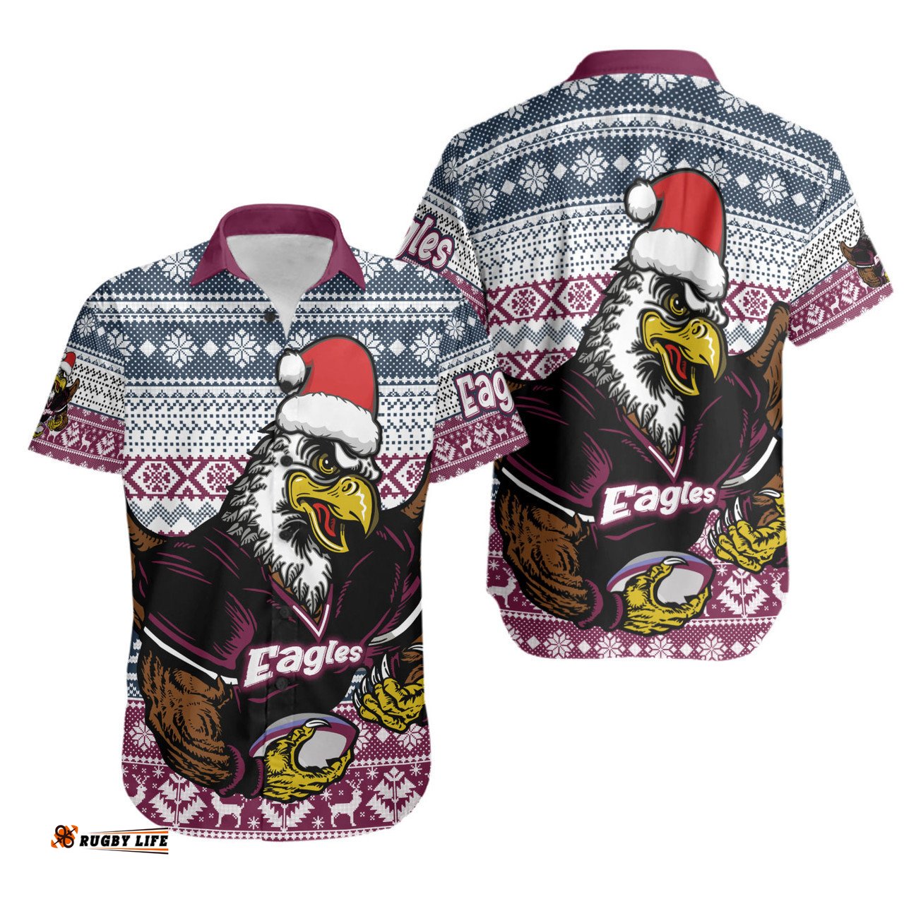 Australia Sea Eagles Hawaiian Shirt - Eagles Mascot Knitted Christmas Patterns Hawaiian Shirt