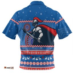 Newcastle Knights Christmas Custom Hawaiian Shirt - Ugly Xmas And Aboriginal Patterns For Die Hard Fan Hawaiian Shirt