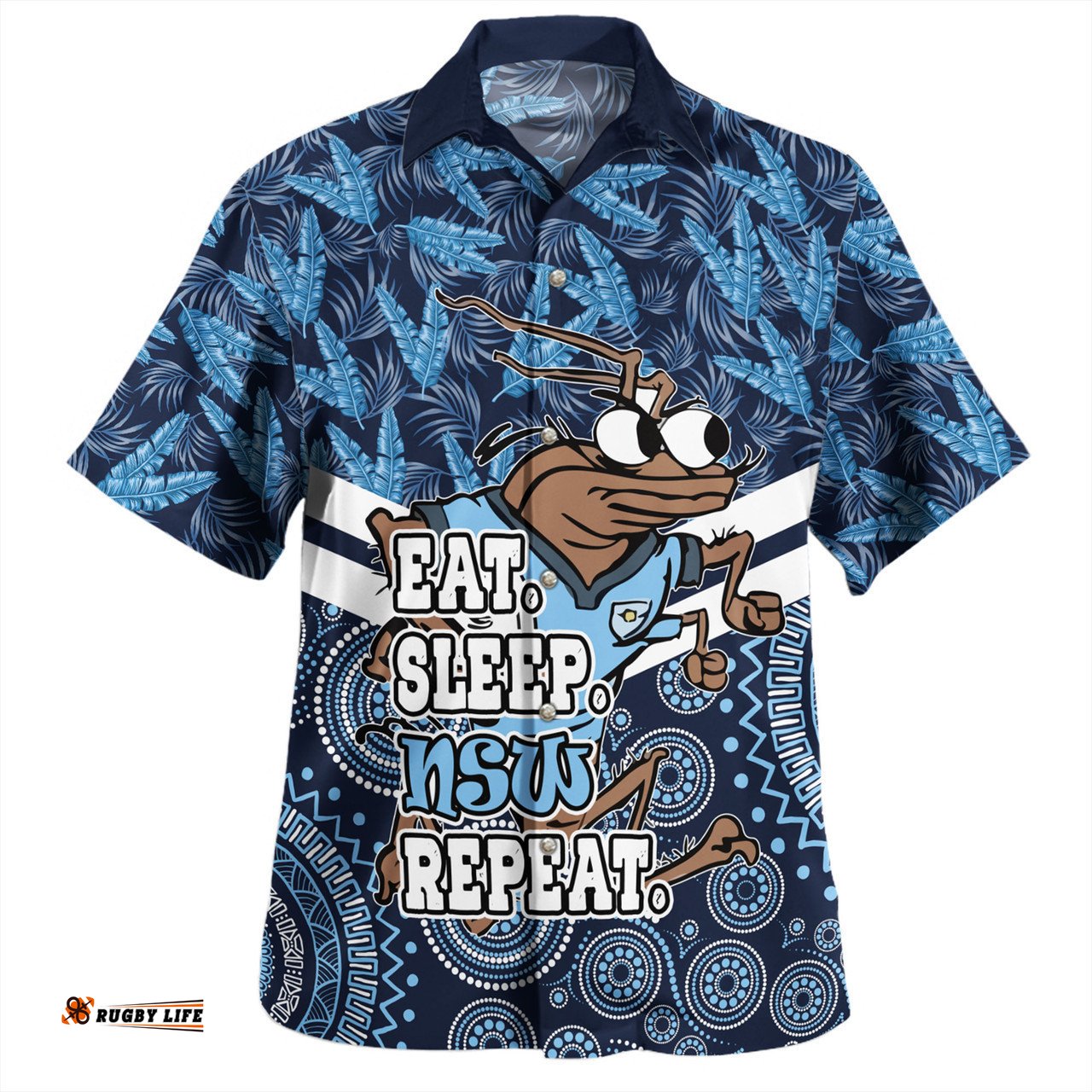 Cockroach Sport Hawaiian Shirt - Tropical Patterns And Dot Painting Eat Sleep Repeat