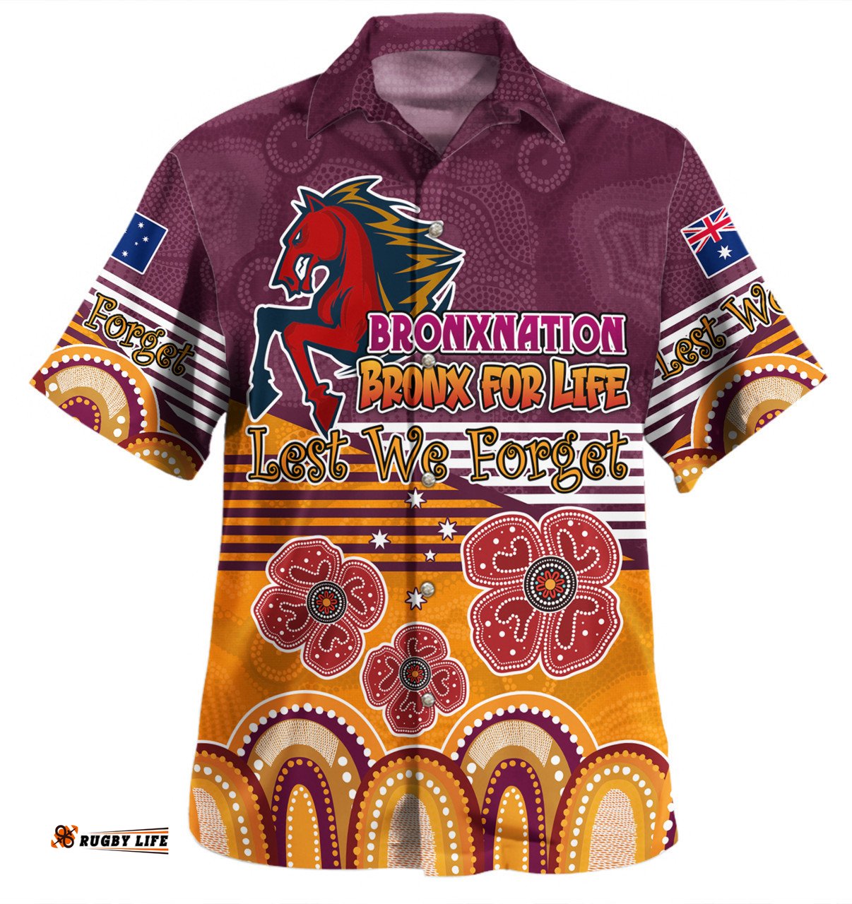 Brisbane Broncos Anzac Custom Hawaiian Shirt - Anzac Day Bronxnation for Life Shirt