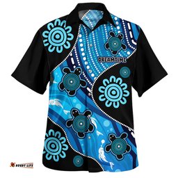 Australia Hawaiian Shirt Aboriginal Inspired Dreamtime River And Turtles Dot Art Painting