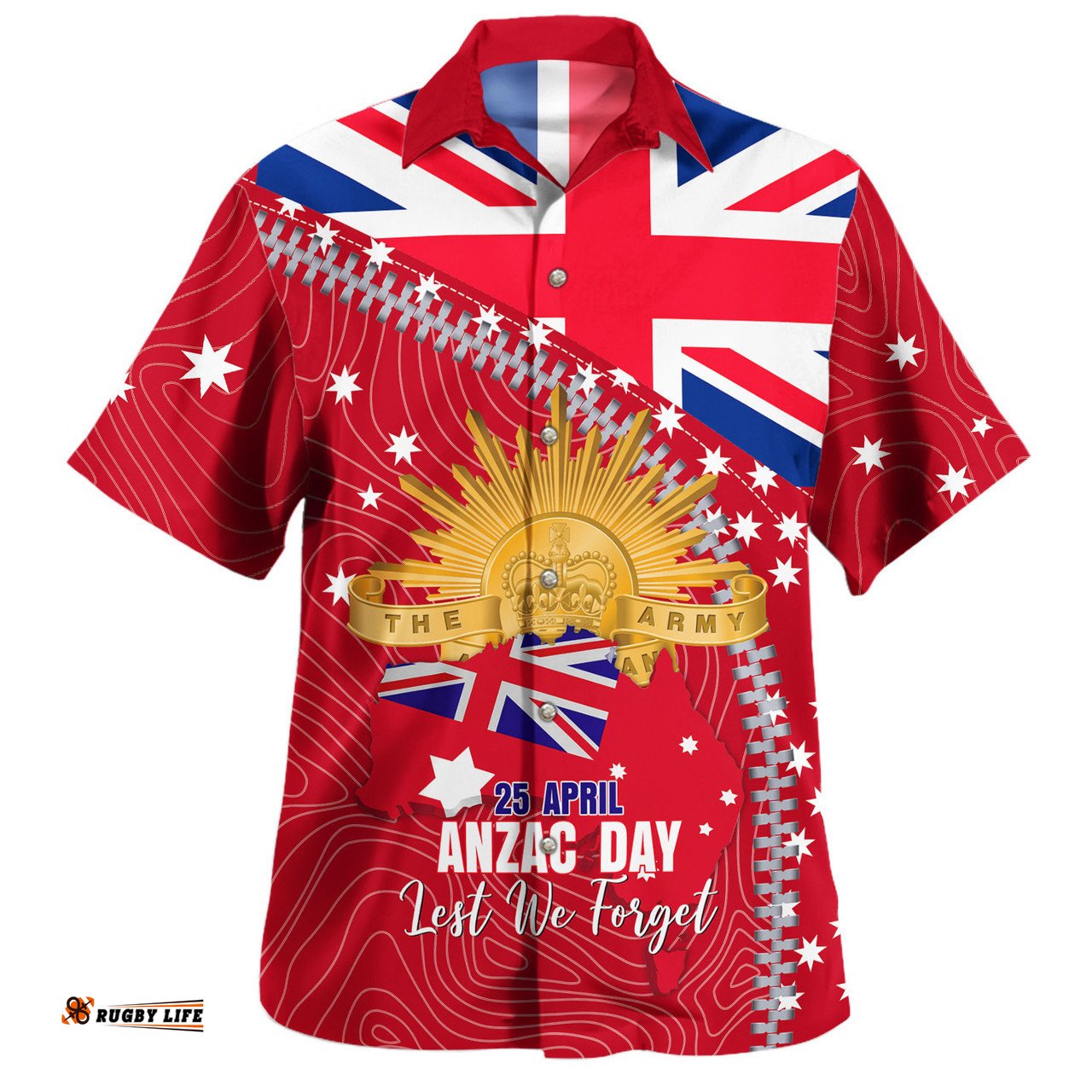 Australia Hawaiian Shirt - Anzac Day Lest We Forget Australian Red Ensign