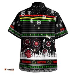 Penrith Panthers Christmas Hawaiian Shirt - Custom Penrith Panthers Ugly Christmas And Aboriginal Patterns Hoodie