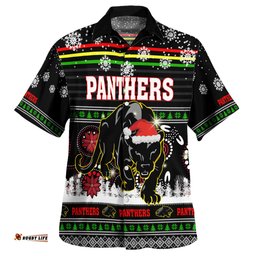 Penrith Panthers Christmas Hawaiian Shirt - Custom Penrith Panthers Ugly Christmas And Aboriginal Patterns Hoodie