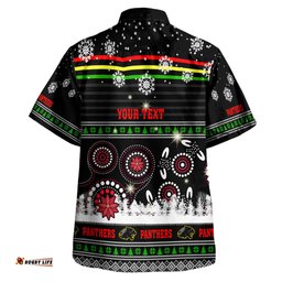 Penrith Panthers Christmas Hawaiian Shirt - Custom Penrith Panthers Ugly Christmas And Aboriginal Patterns Hoodie