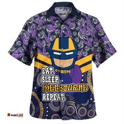 Melbourne Storm Hawaiian Shirt - Tropical Patterns And Dot Painting Eat Sleep Rugby Repeat