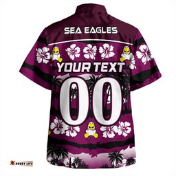 Manly Warringah Sea Eagles Hawaiian Shirt - Tropical Hibiscus and Coconut Trees