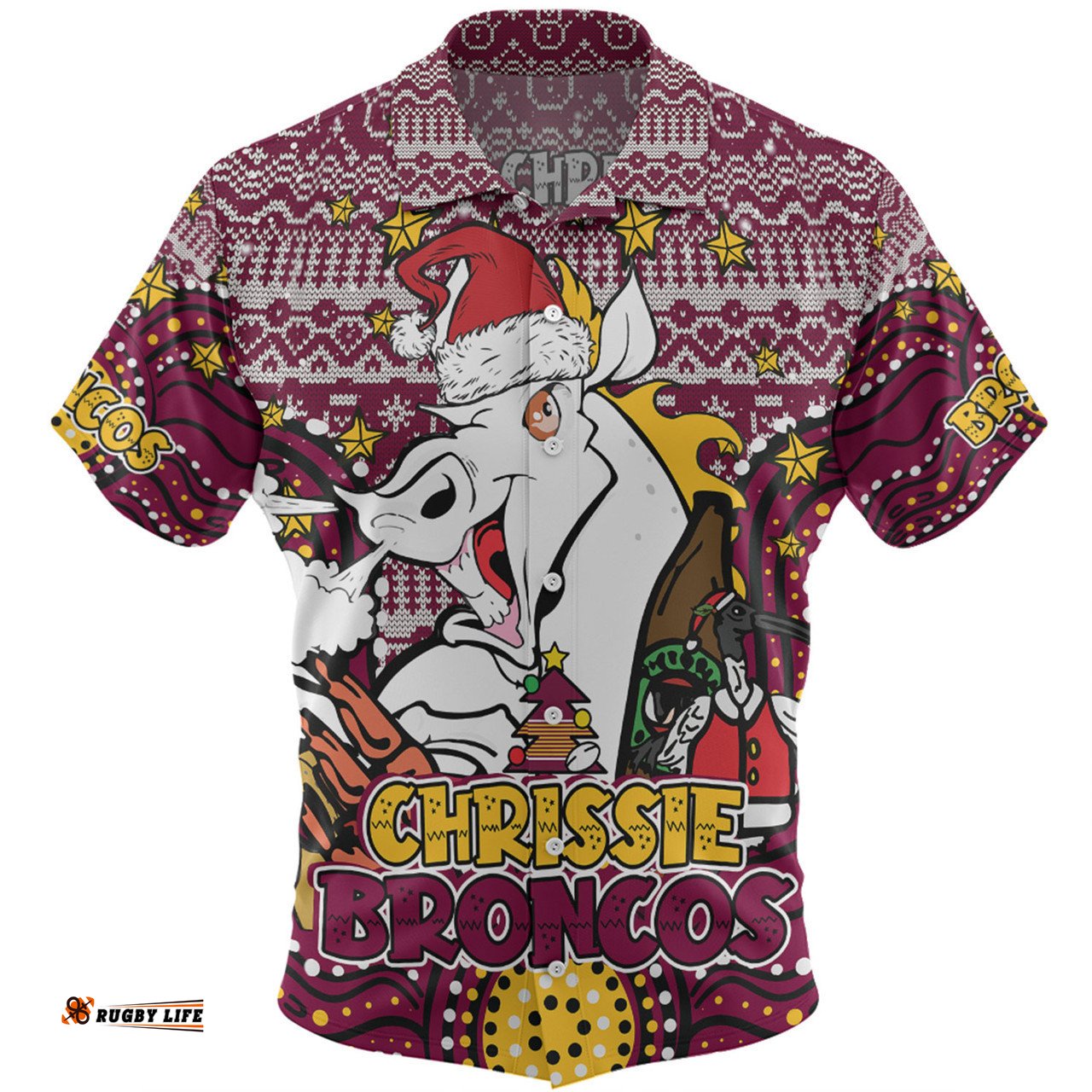 Brisbane Broncos Christmas Custom Hawaiian Shirt - Christmas Knit Patterns Vintage Jersey Ugly Hawaiian Shirt