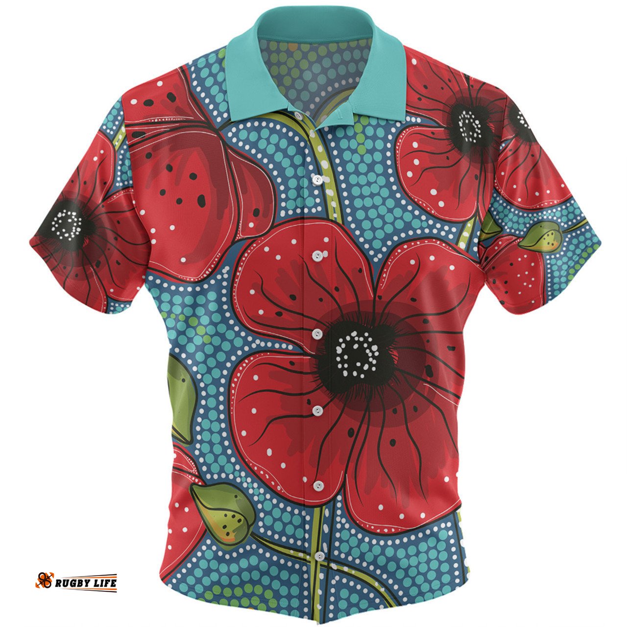 Australia Flowers Aboriginal Hawaiian Shirt - Aboriginal Dot Art Of Australian Poppy Flower Painting Hawaiian Shirt