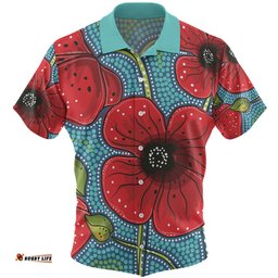Australia Flowers Aboriginal Hawaiian Shirt - Aboriginal Dot Art Of Australian Poppy Flower Painting Hawaiian Shirt