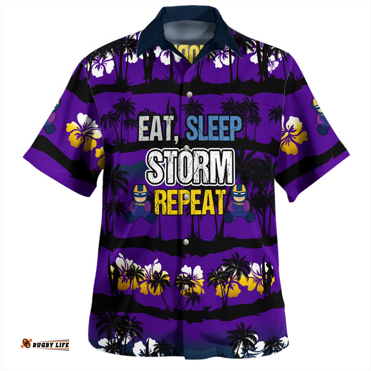 Melbourne Storm Hawaiian Shirt - Eat Sleep Repeat With Tropical Patterns