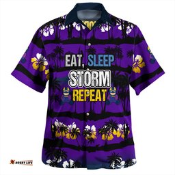 Melbourne Storm Hawaiian Shirt - Eat Sleep Repeat With Tropical Patterns