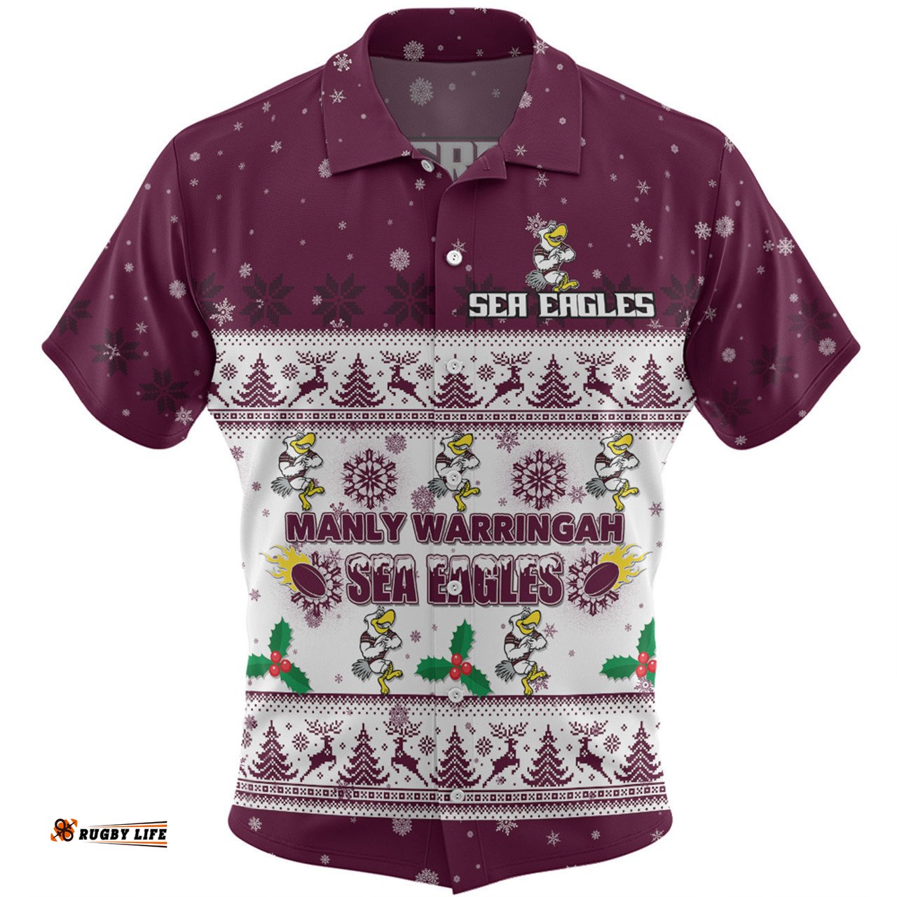 Manly Warringah Sea Eagles Christmas Custom Hawaiian Shirt - Special Ugly Christmas Hawaiian Shirt