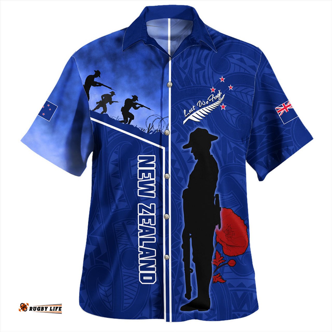 New Zealand Anzac Day Hawaiian Shirt - Anzac Day Lest We Forget Poppy Hawaiian Shirt