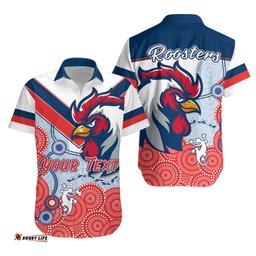Custom Personalised RooSTERS Hawaiian Shirt White Aboriginal Rugby