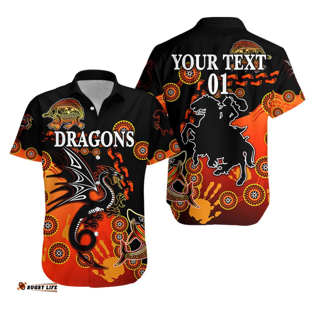 Custom Personalised St. George Illawarra Dragons Hawaiian Shirt Simple Indigenous Red, Custom Text And Number
