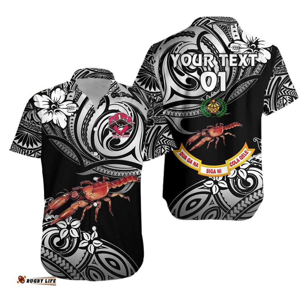 Custom Personalised Rewa Rugby Union Fiji Hawaiian Shirt Unique Vibes Black, Custom Text And Number