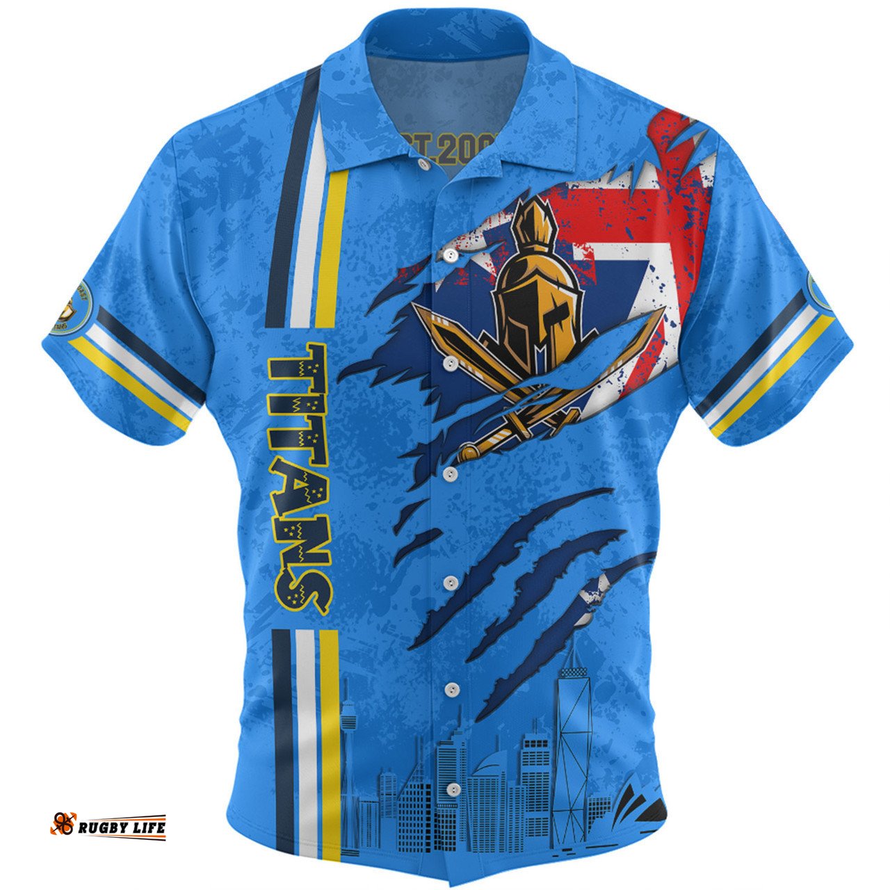 Gold Coast Titans Hawaiian Shirt - Happy Australia Day Flag Scratch Style