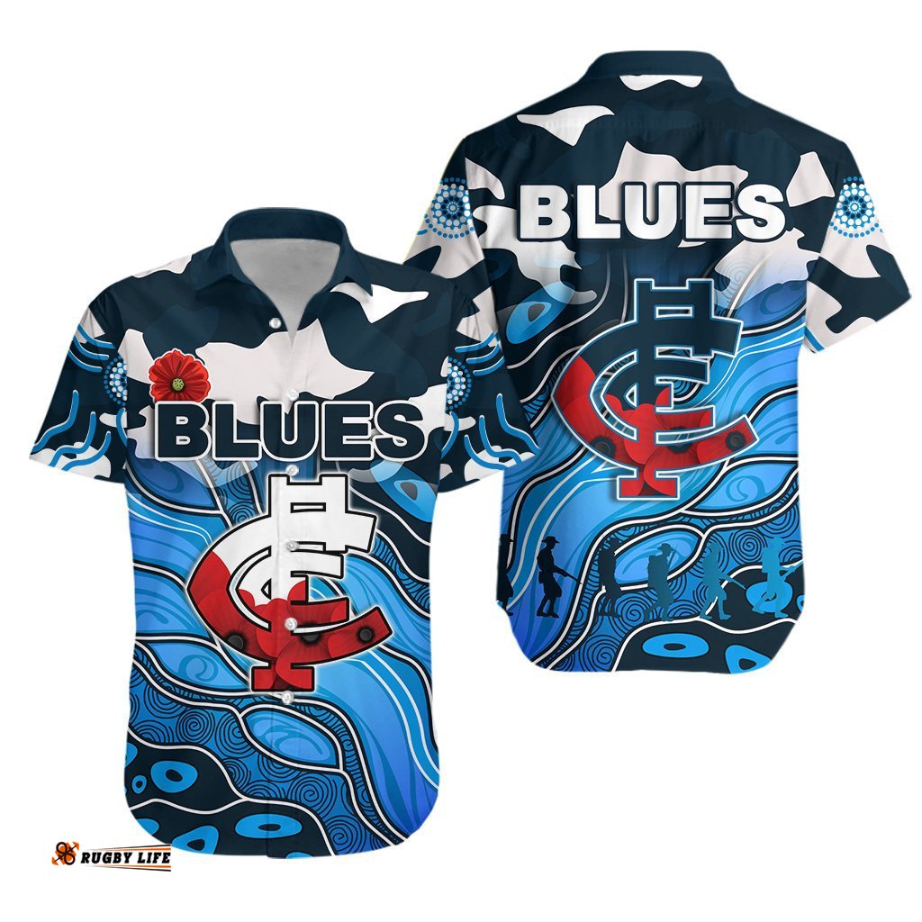 Blues ANZAC Hawaiian Shirt Carlton Attractive Indigenous