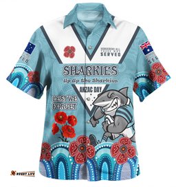 Cronulla-Sutherland Sharks Anzac Custom Hawaiian Shirt - Up Up The Heroes Shirt