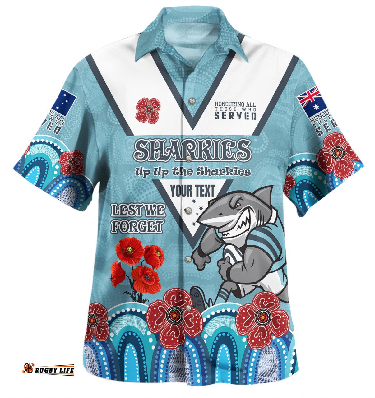 Cronulla-Sutherland Sharks Anzac Custom Hawaiian Shirt - Up Up The Heroes Shirt