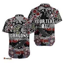 Custom Personalised St. George Illawarra Dragons Hawaiian Shirt Indigenous Black, Custom Text And Number