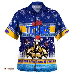 Gold Coast Titans Christmas Hawaiian Shirt - Custom Gold Coast Titans Ugly Christmas And Aboriginal Patterns Hoodie