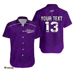 Custom Personalised Maori Hawaiian Shirt Purple Aotearoa Tattoo Custom Text and Number