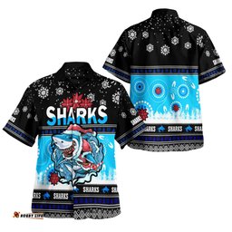 Cronulla-Sutherland Sharks Christmas Hawaiian Shirt - Custom Cronulla-Sutherland Sharks Ugly Christmas And Aboriginal Patterns Hoodie
