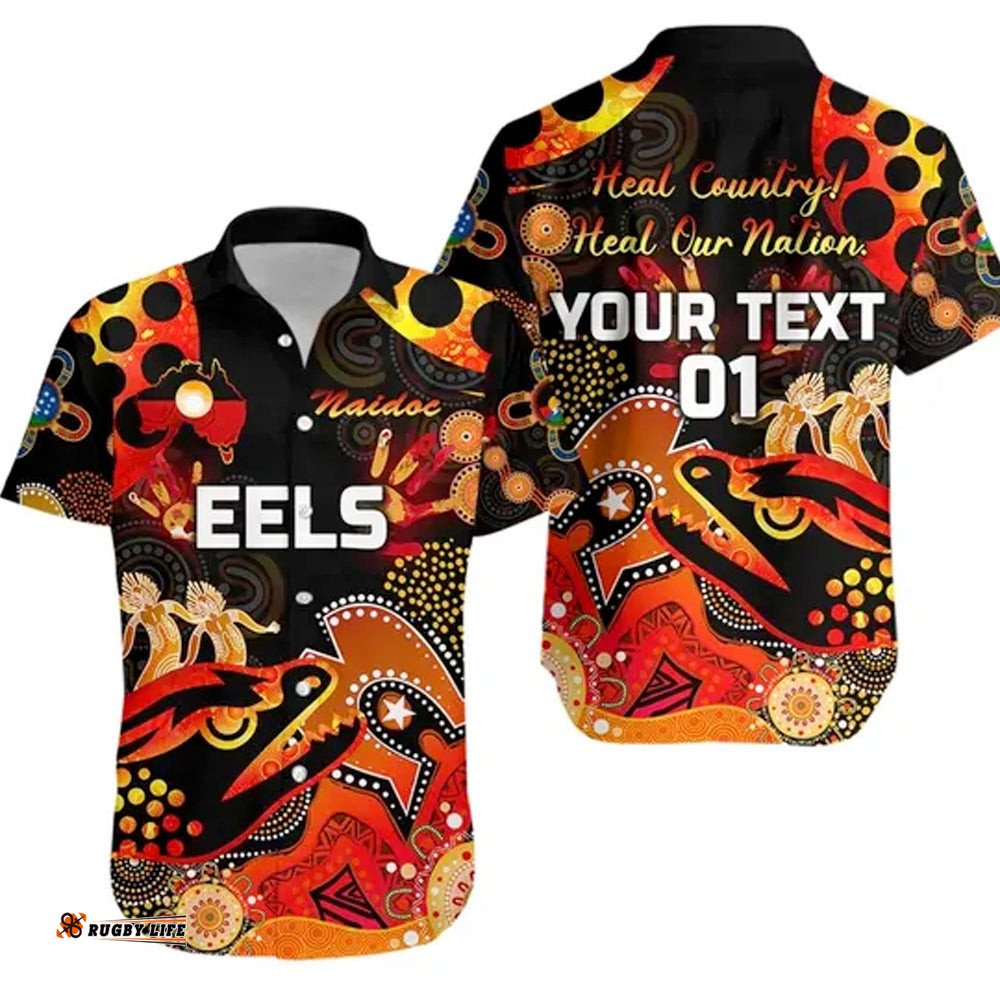 Custom Personalised Parramatta Hawaiian Shirt Eels Indigenous NAIDOC Heal Country! Heal Our Nation Black, Custom Text And Number