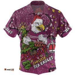 Manly Warringah Sea Eagles Christmas Custom Hawaiian Shirt - Let's Get Lit Chrisse Pressie Hawaiian Shirt