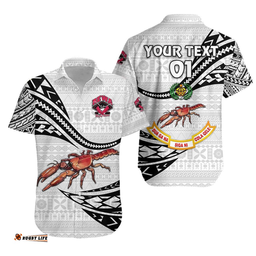 Custom Personalised Rewa Rugby Union Fiji Hawaiian Shirt Unique Version White, Custom Text And Number